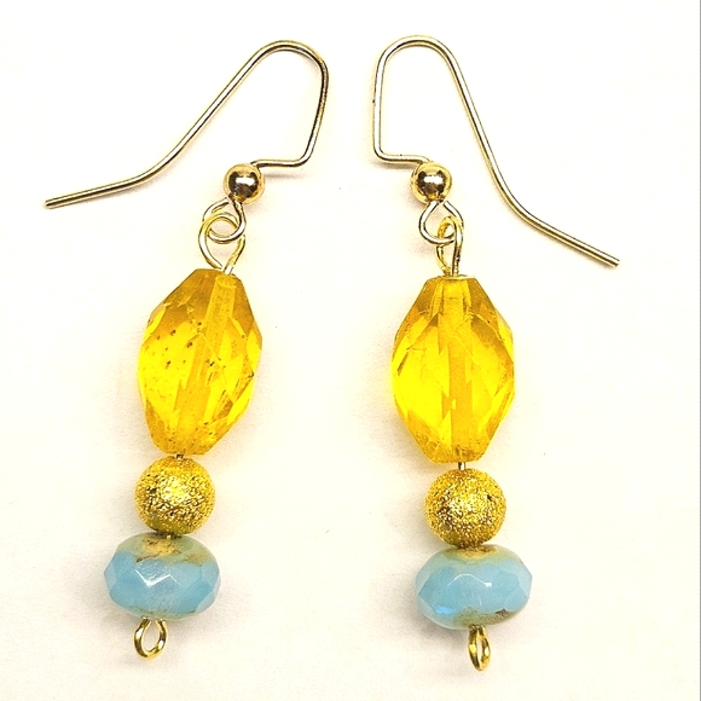 Yellow and Aqua Beaded Earrings
